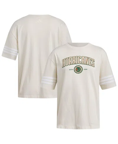Adidas Originals Women's Cream Miami Hurricanes Fashion Three-stripes Oversized T-shirt In Neutral