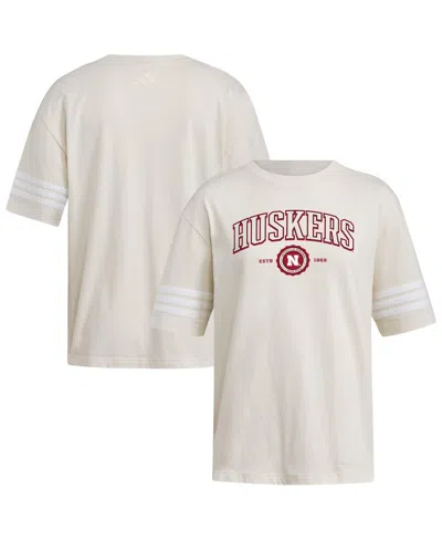 Adidas Originals Women's Cream Nebraska Huskers Fashion Three-stripes Oversized T-shirt In White