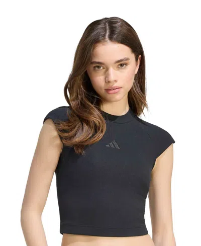Adidas Originals Women's Crop Tight-fit Ribbed Cotton-viscose Blend T-shirt In Black