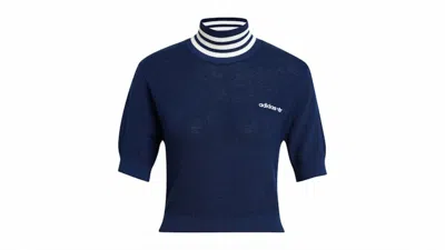 Pre-owned Adidas Originals Women's Cropped Turtleneck In Night Indigo/off White In Multi