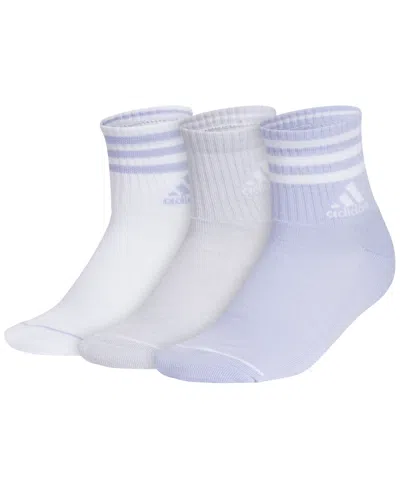 Adidas Originals Women's Cushioned 3-stripe 4.0 High Quarter Socks, 3-pack In White,clear Onix Grey,violet Tone Purple