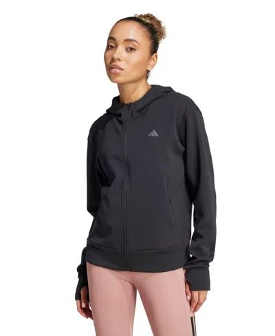 Adidas Originals Women's Designed For Training Full-zip Hoodie Sweatshirt In Black