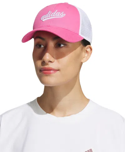 Adidas Originals Women's Embroidered Logo Mesh Trucker Hat In Pulse Magenta Pink,white