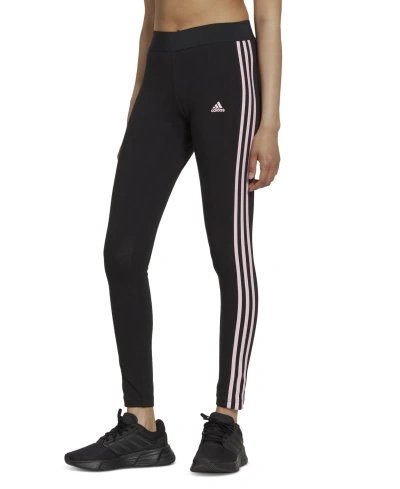 Adidas Originals Women's Essentials 3-stripe Full Length Cotton Leggings, Xs-4x In Black,clear Pink