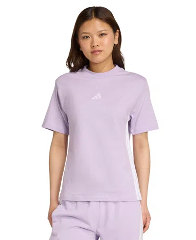 Adidas Originals Women's Essentials 3-stripes Cotton T-shirt In Purple