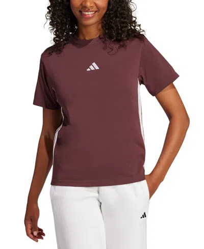Adidas Originals Women's Essentials 3-stripes Cotton T-shirt In Ruby
