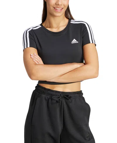 Adidas Originals Women's Essentials 3 Stripes Cropped T-shirt In Black,white