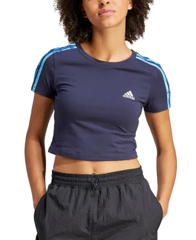 Adidas Originals Women's Essentials 3 Stripes Cropped "baby" T-shirt In Legend Ink