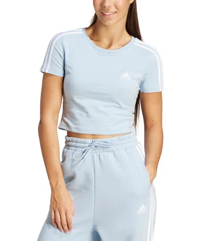 Adidas Originals Women's Essentials 3 Stripes Cropped T-shirt In Wonder Blue
