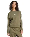 Adidas Originals Women's Essentials 3-stripes Fleece Crew Neck Sweatshirt In Green