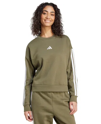 Adidas Originals Women's Essentials 3-stripes Fleece Crew Neck Sweatshirt In Green