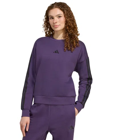 Adidas Originals Women's Essentials 3-stripes Fleece Crew Neck Sweatshirt In Purple