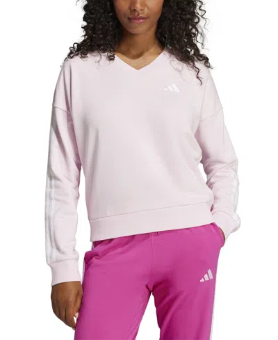 Adidas Originals Women's Essentials 3-stripes French Terry V-neck Sweatshirt In Clpink,whi