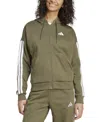 Adidas Originals Women's Essentials 3-stripes Full-zip Fleece Hoodie In Green