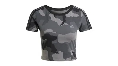 Pre-owned Adidas Originals Women's Essentials 3stripes Camo Print Baby T-shirt In Black
