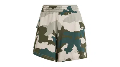 Pre-owned Adidas Originals Women's Essentials 3stripes Camoprint Cargo Shorts In Silver Pebble