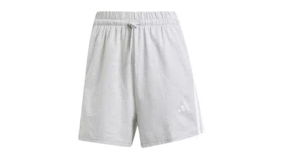 Pre-owned Adidas Originals Women's Essentials 3stripes Cotton Shorts In Light Grey Heather/white