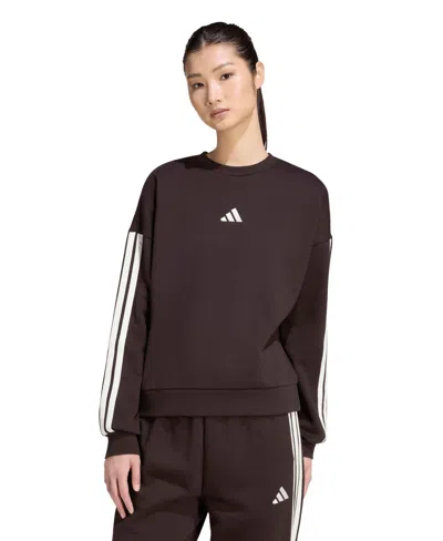 Adidas Originals Women's Essentials 3-stripes Fleece Crew Neck Sweatshirt In Brown
