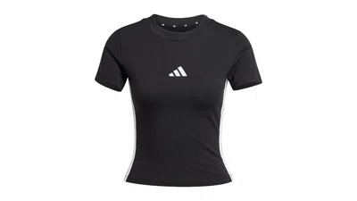 Pre-owned Adidas Originals Women's Essentials 3stripes Slim Baby T-shirt In Black/white