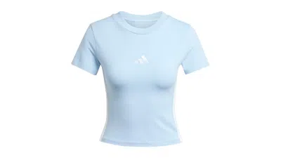 Pre-owned Adidas Originals Women's Essentials 3stripes Slim Baby T-shirt In Glow Blue/white In Multi
