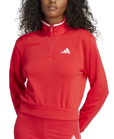 Adidas Originals Women's Essentials Color Pop French Terry Cropped Quarter Zip Top In Purrub