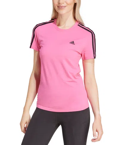 Adidas Originals Women's Essentials Cotton 3 Stripe T-shirt In Pulse Magenta,black