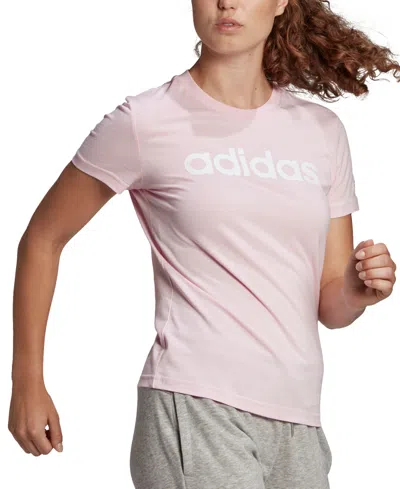 Adidas Originals Women's Essentials Cotton Linear Logo T-shirt In Clear Pink,white