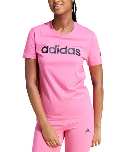 Adidas Originals Women's Essentials Cotton Linear Logo T-shirt In Pulse Magenta,black