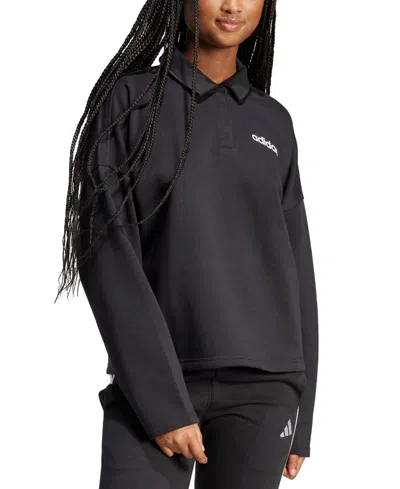 Adidas Originals Women's Essentials Linear Fleece Polo Sweatshirt In Black