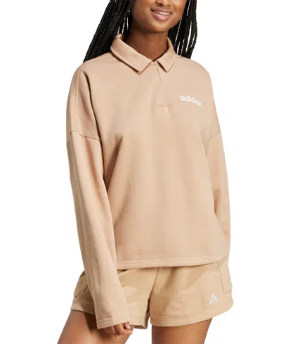 Adidas Originals Women's Essentials Linear Fleece Polo Sweatshirt In Neutral