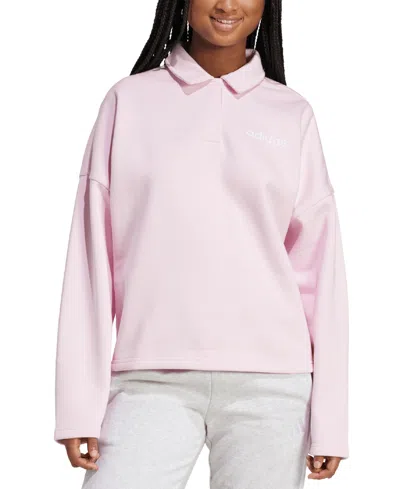 Adidas Originals Women's Essentials Linear Fleece Polo Sweatshirt In Pink