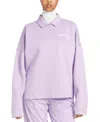Adidas Originals Women's Essentials Linear Fleece Polo Sweatshirt In Purple
