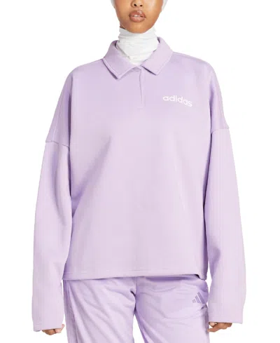 Adidas Originals Women's Essentials Linear Fleece Polo Sweatshirt In Purple