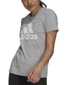 Adidas Originals Womens Crew Neck Short Sleeve Active T-shirt In Medium Grey Heather,white