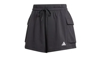 Pre-owned Adidas Originals Women's Essentials Small Logo French Terry Cargo Shorts In Black/white