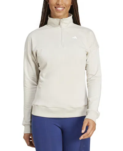 Adidas Originals Women's Essentials Small Logo French Terry Quarter Zip Top In Alumina