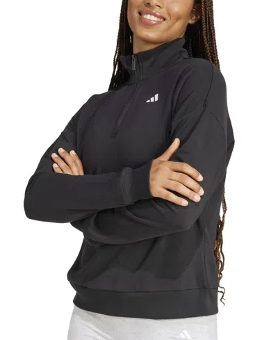 Adidas Originals Women's Essentials Small Logo French Terry Quarter Zip Top In Black