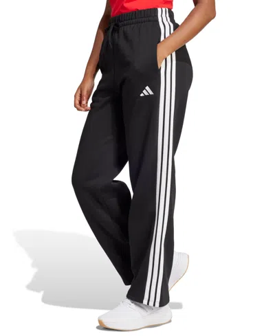 Adidas Originals Women's Essentials Three Stripes Fleece Open Hem Pants In Black