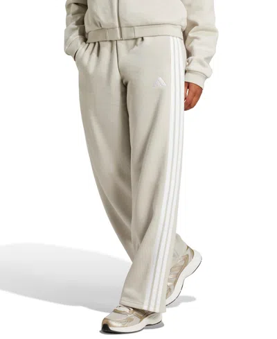 Adidas Originals Women's Essentials Three Stripes Fleece Open Hem Pants In Gray