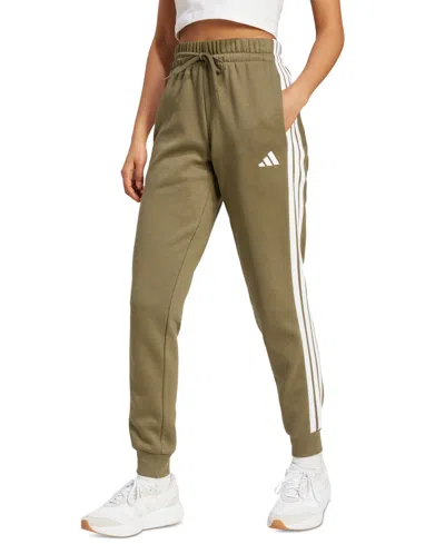 Adidas Originals Women's Essentials Three Stripes Fleece Slim Pants In Green