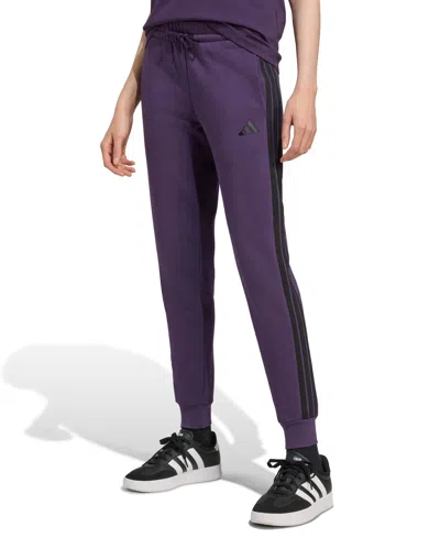 Adidas Originals Women's Essentials Three Stripes Fleece Slim Pants In Purple