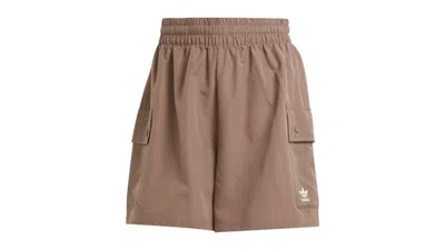 Pre-owned Adidas Originals Women's Essentials Woven Highwaist Cargo Shorts In Trace Brown