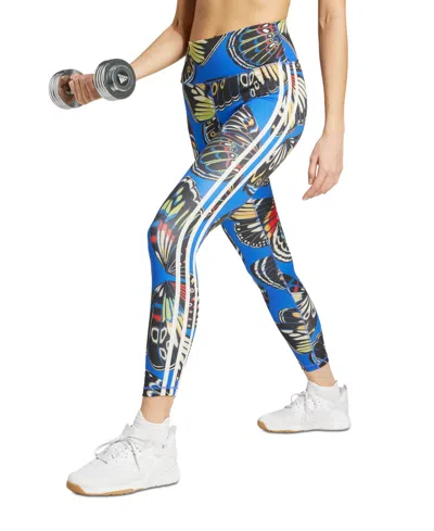 Adidas Originals Women's Farm Butterfly-print 7/8 Leggings In Blue