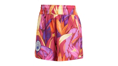 Pre-owned Adidas Originals Women's Farm Rio Pacer Shorts In Bold Pink/spring Yellow/lucid Fuchsia