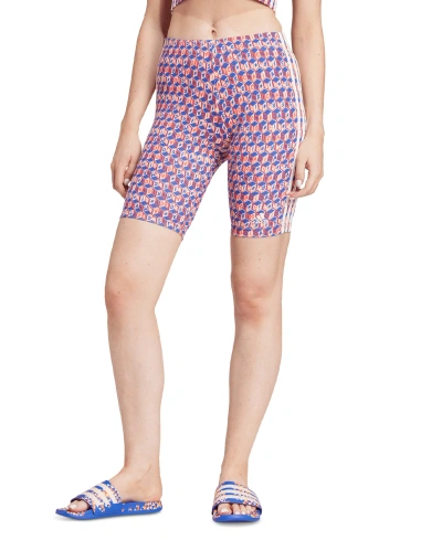 Adidas Originals Women's Farm Rio Printed 3-stripes Bike Shorts In Bold Blue,bright Red