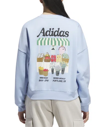 Adidas Originals Women's Farmers Market Graphic Relaxed Sweatshirt In Blue