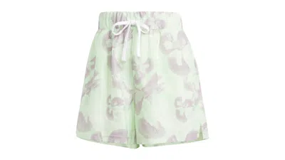Pre-owned Adidas Originals Women's Floral Graphic Woven Shorts In Ivory/semi Green Spark/preloved Fig