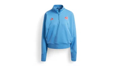 Pre-owned Adidas Originals Women's France Rugby Shirt Z.n.e. Travel Quarterzip Top In Focus Blue