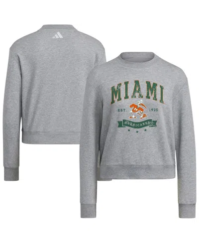 Adidas Originals Women's Gray Miami Hurricanes Pullover Crewneck Sweatshirt