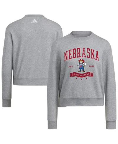 Adidas Originals Women's Gray Nebraska Huskers Pullover Crewneck Sweatshirt